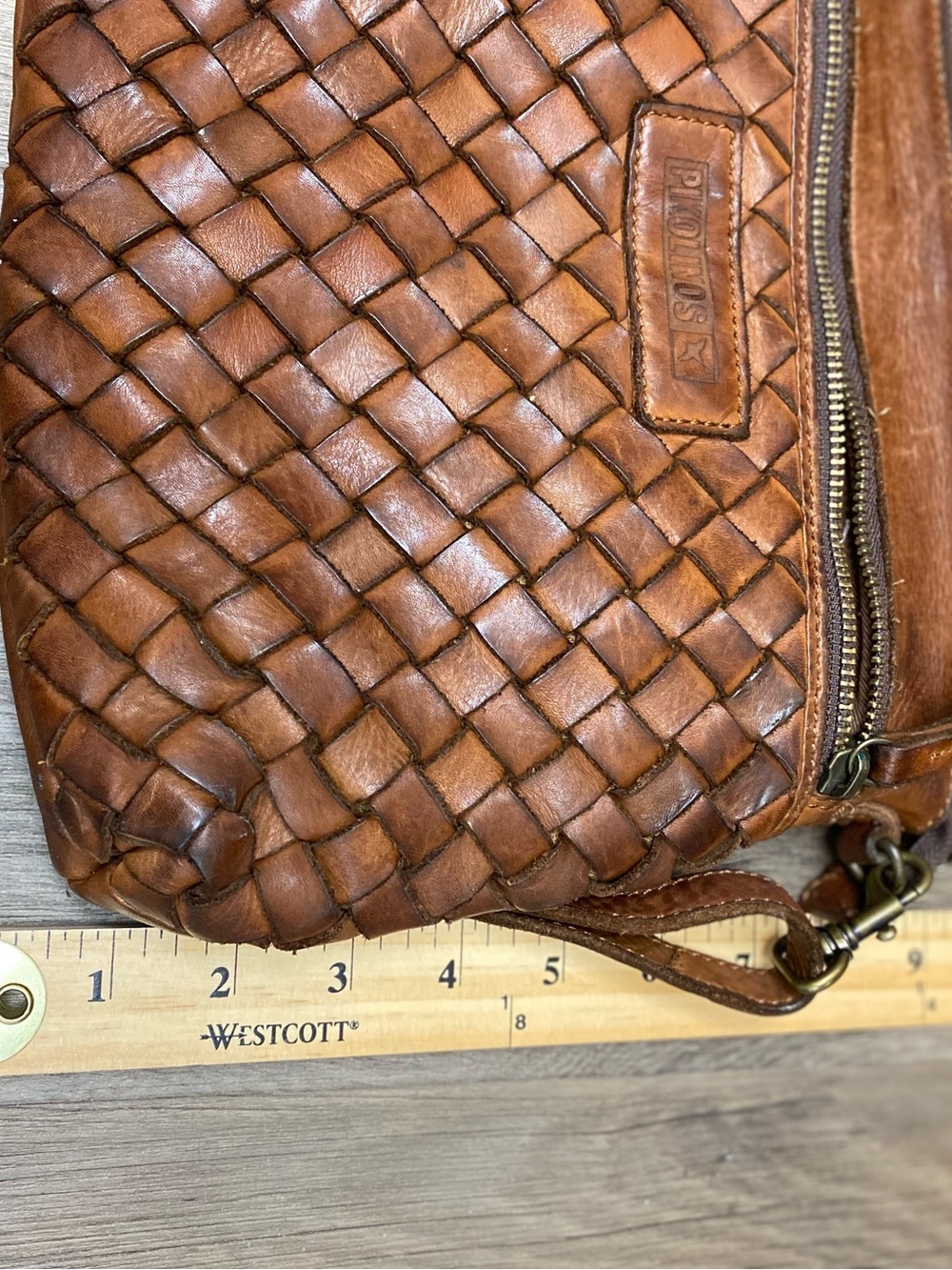 Pikolinos Brown Woven Smooth Leather Adjustable Strap Shoulder Bag Handbag Purse - Picture 4 of 15
